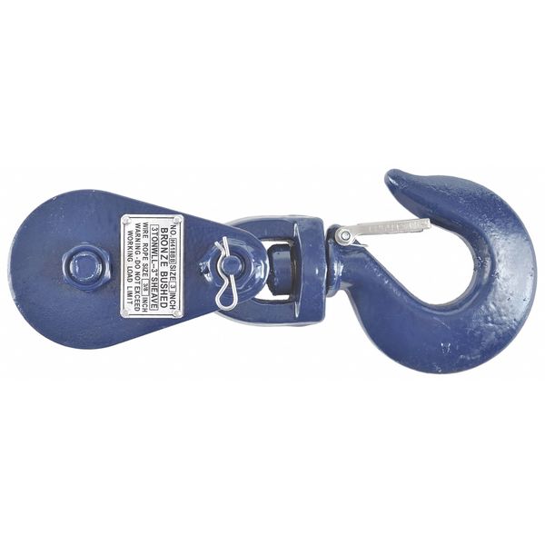 Snatch Block, Wire Rope, 3/8 in Max Cable Size, 6,000 lb Max Load, Painted