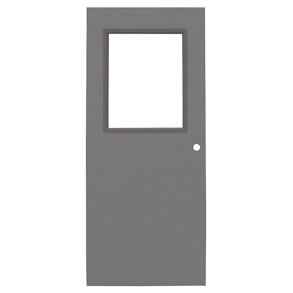 Half Glass Steel Door, 84 in H, 36 in W, 1 3/4 in Thick, 18-gauge, Type: 1