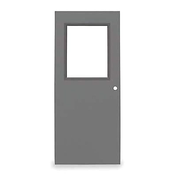 Half Glass Steel Door, 84 in H, 36 in W, 1 3/4 in Thick, 16-gauge, Type: 1