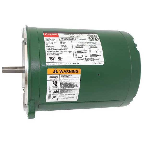 Auger Drive Motor, Split-Phase, 1/3 HP, 115/230V AC, 1,725 Nameplate RPM, 56YZ Frame