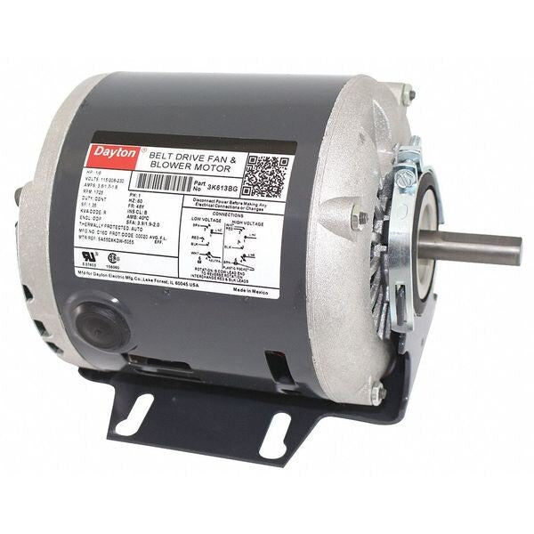 Split-Phase Belt Drive Motor, 1/6 HP, 48 Frame, 115/208-230V AC Voltage, 1,725 Nameplate RPM