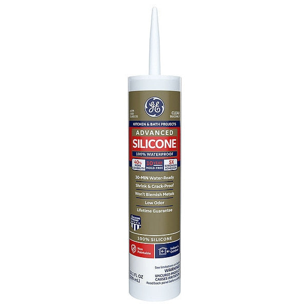 Kitchen & Bath Sealant, 10.1 oz, Cartridge, Clear, Silicone Base
