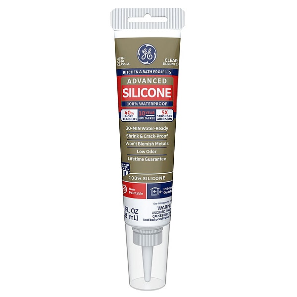 Kitchen & Bath Sealant, 2.8 oz, Tube, Clear, Silicone Base