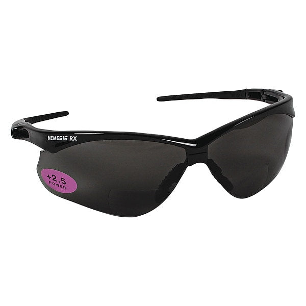 Nemesis Readers Prescription Safety Sunglasses, Diopter: +2.50, Black Frame, Smoke Gray Lens