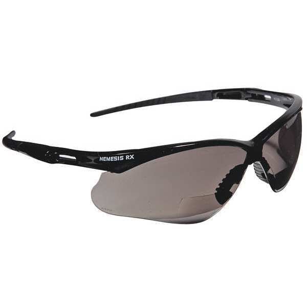 Nemesis Readers Prescription Safety Sunglasses, Diopter: +2.50, Black Frame, Smoke Gray Lens