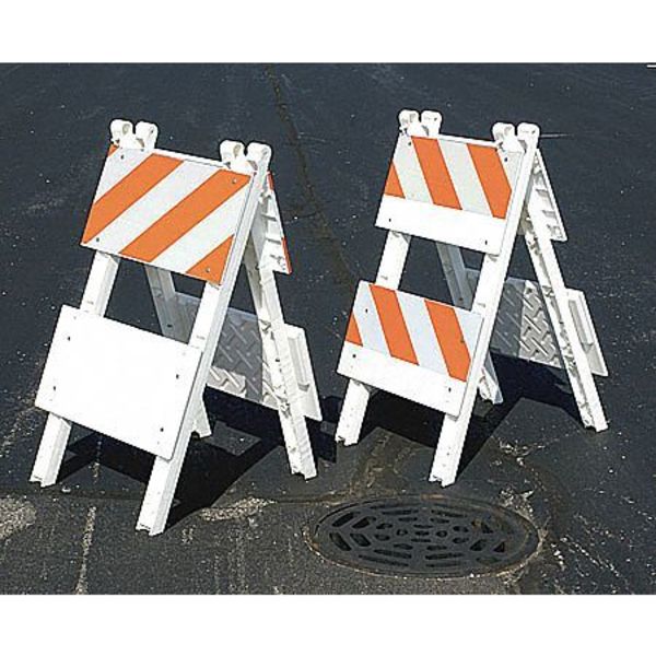 Leg Frame Type 2 Modular Barricade, Co-Polyolefin, 45 in H, 45 in L, 24 in W, Orange/White