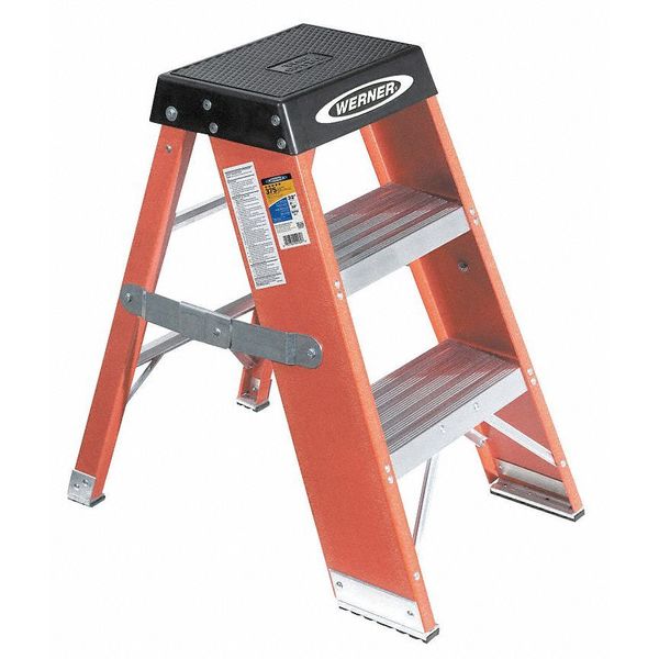 3 Steps, Fiberglass Step Stand, 375 lb. Load Capacity, Orange/Silver/Black