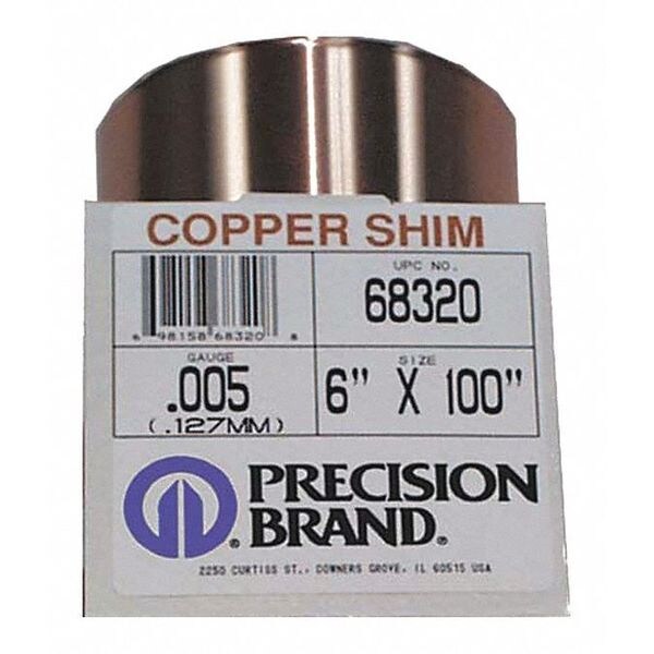 Shim Stock, Roll, Copper, 0.0010 In, 6 In