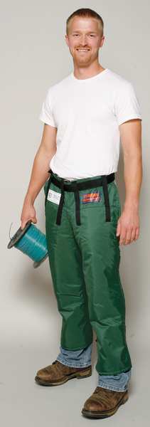 Chainsaw Chaps, Green, Nylon, Size Universal, 33 to 36 in Waist Size, 36 in Length