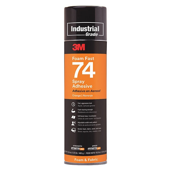 Spray Adhesive, Foam Fast 74 Series, Orange, 16.9 oz, Aerosol Can
