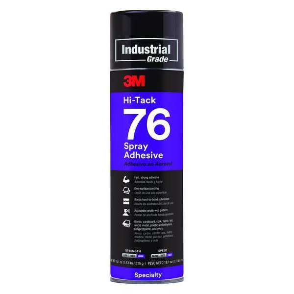Spray Adhesive, Hi-Tack 76 Series, Clear, 18.1 oz, Aerosol Can