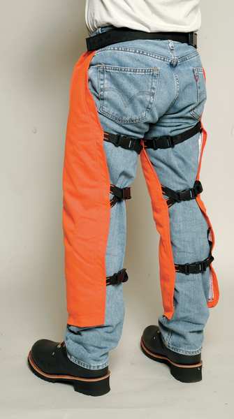 Chainsaw Chaps, Orange, Nylon, 33 in Length