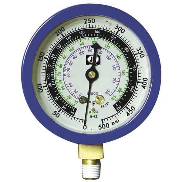Gauge, 3-1/8 In Dia, Low Side, Blue, 350 psi