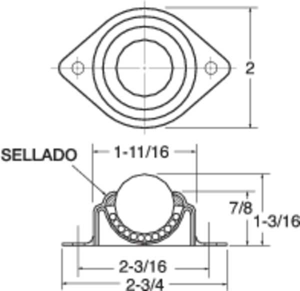 Ball Transfer, Flange, 1In Ball Dia