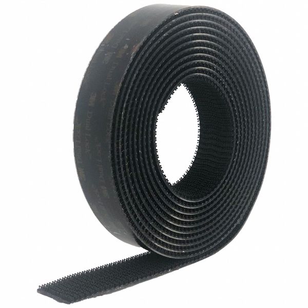 Reclosable Fastener, Acrylic Adhesive, 50 yd, 1 in Wd, Black