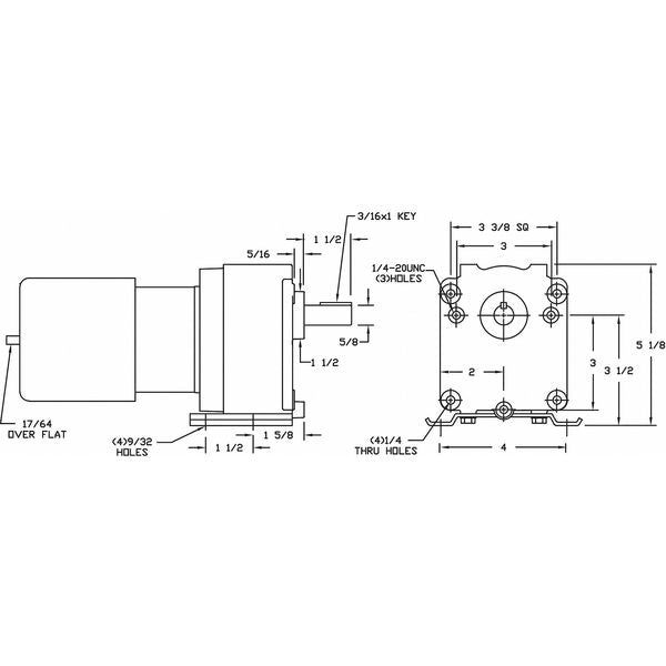 AC Gearmotor, 200.0 in-lb Max. Torque, 14 RPM Nameplate RPM, 115V AC Voltage, 1 Phase
