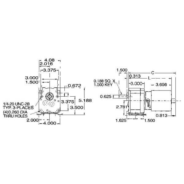 AC Gearmotor, 200.0 in-lb Max. Torque, 4.1 RPM Nameplate RPM, 115V AC Voltage, 1 Phase