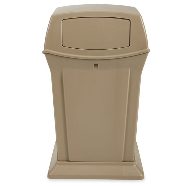 45 gal Square Trash Can, Beige, 24 3/4 in Dia, Swing, Plastic