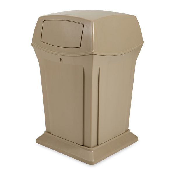 45 gal Square Trash Can, Beige, 24 3/4 in Dia, Swing, Plastic