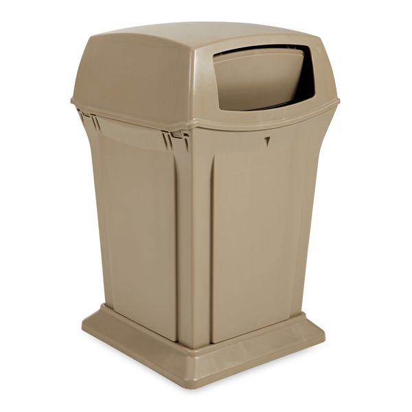 45 gal Square Trash Can, Beige, 24 3/4 in Dia, Swing, Plastic