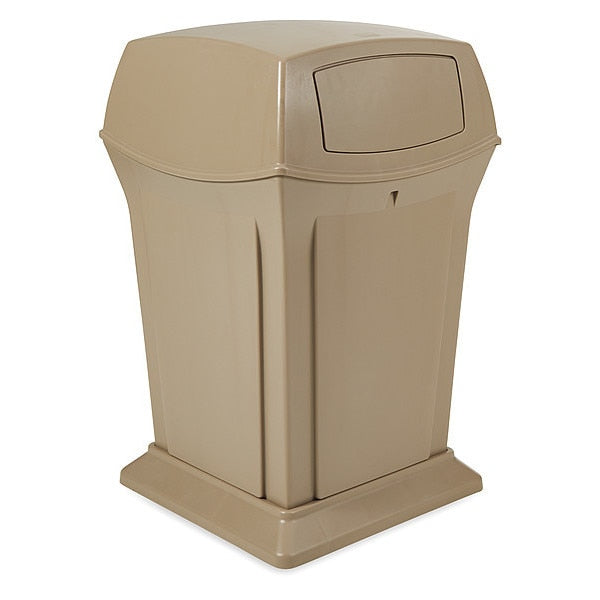 45 gal Square Trash Can, Beige, 24 3/4 in Dia, Swing, Plastic