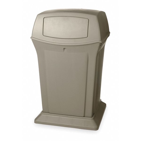 45 gal Square Trash Can, Black, 24 3/4 in Dia, None, Plastic