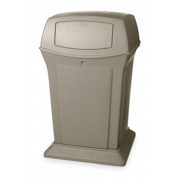 45 gal Square Trash Can, Beige, 24 3/4 in Dia, None, Plastic