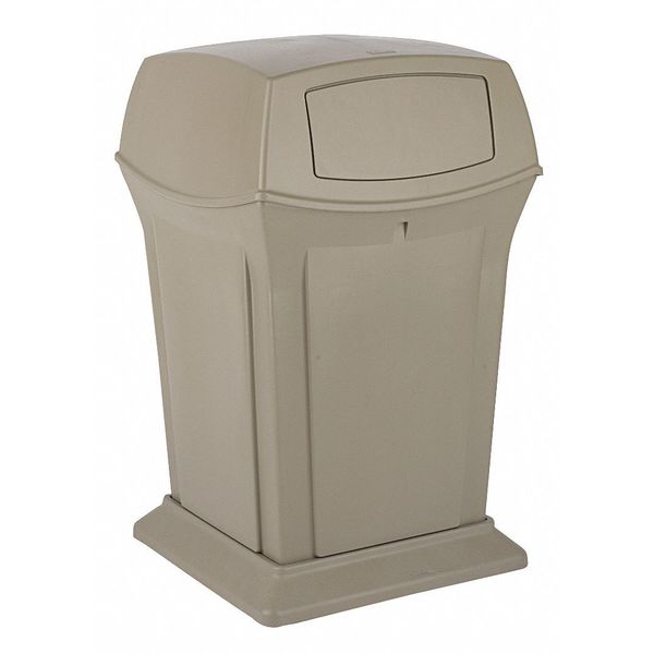 45 gal Square Trash Can, Black, 24 3/4 in Dia, None, Plastic