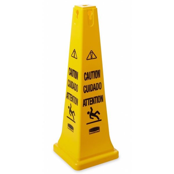 Safety Cone, 36 in H, 12 1/4 in W, HDPE, Cone, English, French, Spanish, FG627600YEL