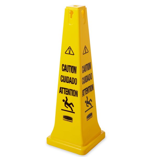 Safety Cone, 36 in H, 12 1/4 in W, HDPE, Cone, English, French, Spanish, FG627600YEL
