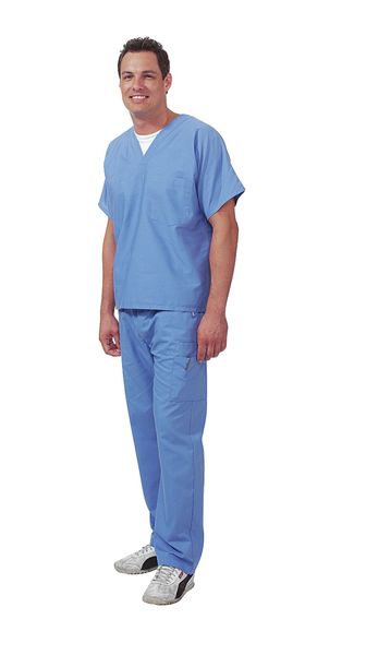 Scrub Shirt, L, Blue, 27-1/2 In. L
