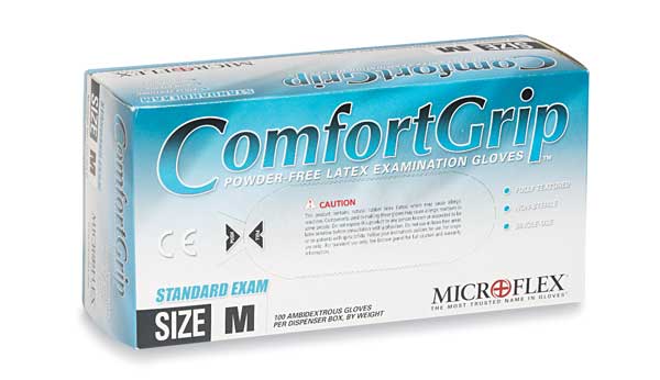 Exam Gloves, Natural Rubber Latex, Powder Free, Natural, M, 100 PK