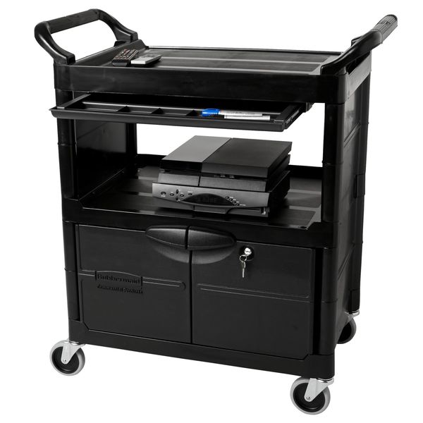 Plastic Enclosed Service Cart, 2 Shelves, 200 lb