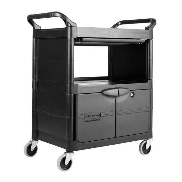 Plastic Enclosed Service Cart, 2 Shelves, 200 lb