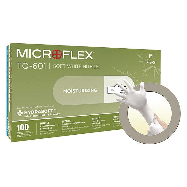 Exam Gloves, Nitrile, Powder Free, White, M, 100 PK