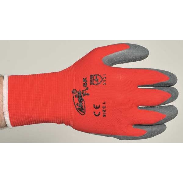 Latex Coated Gloves, Palm Coverage, Red/Gray, L, PR