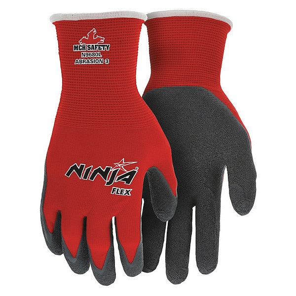 Latex Coated Gloves, Palm Coverage, Red/Gray, M, PR