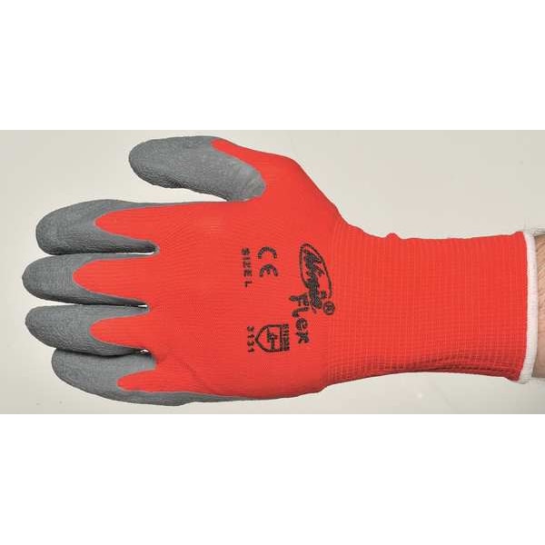 Latex Coated Gloves, Palm Coverage, Red/Gray, L, PR