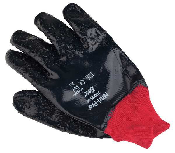 Nitrile Coated Gloves, Full Coverage, Black/Red, L, PR