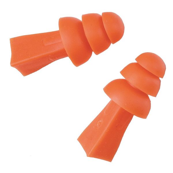 Reusable Uncorded Ear Plugs, Flanged Shape, 27 dB, 100 Pairs, Orange