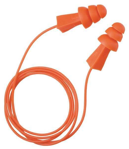 Reusable Corded Ear Plugs, Flanged Shape, 27 dB, 100 Pairs, Orange