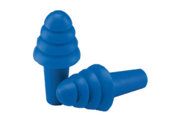 Reusable Uncorded Ear Plugs, Flanged Shape, 27 dB, 100 Pairs, Blue
