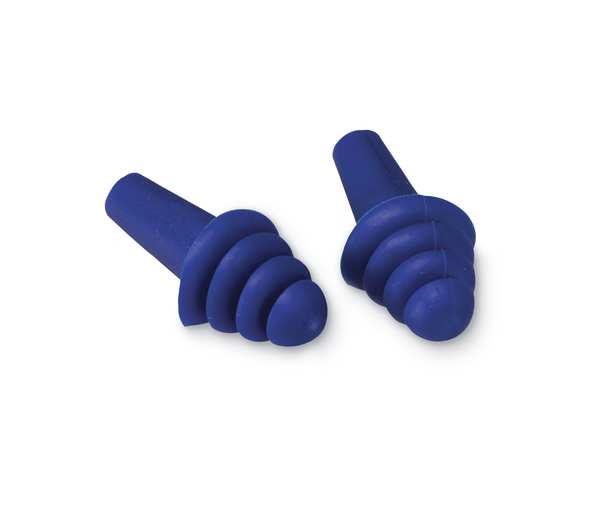 Reusable Corded Ear Plugs, Flanged Shape, 25 dB, 50 Pairs, Blue