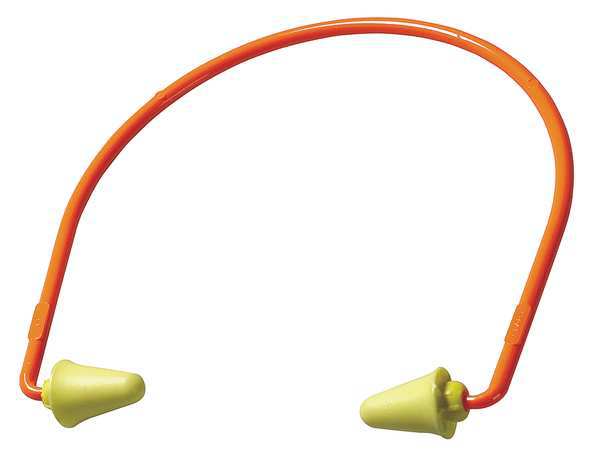 Reusable Banded Ear Plugs, Bell Shape, 28 dB, 1 Pairs, Orange/Yellow