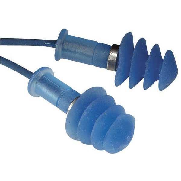 Fusion Reusable Corded Ear Plugs, Metal Detectable, Flanged Shape, NRR 25 dB, M, Blue, 100 Pairs