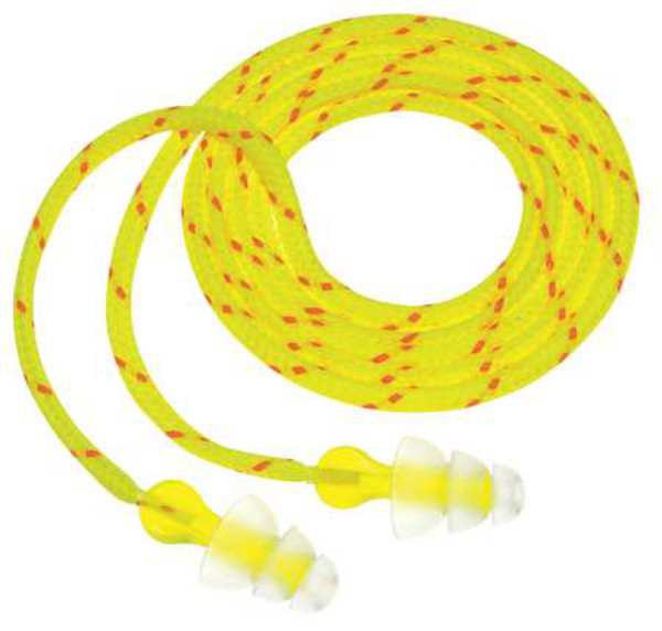Reusable Corded Ear Plugs, Flanged Shape, 26 dB, 100 Pairs, Clear