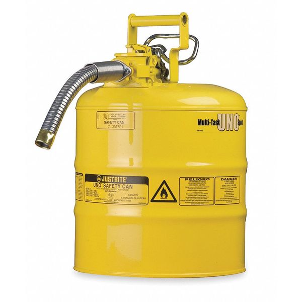 Type II Safety Can, 1 Gal Capacity, For Use With Diesel, Galvanized Steel, Yellow, Includes Hose