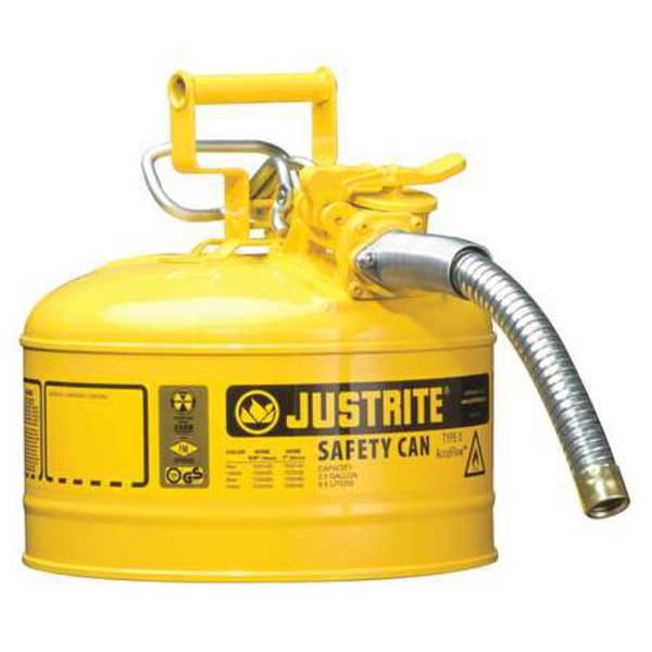 Type II Safety Can, 2.5 Gal Capacity, For Use With Diesel, Galvanized Steel, Yellow, Includes Hose