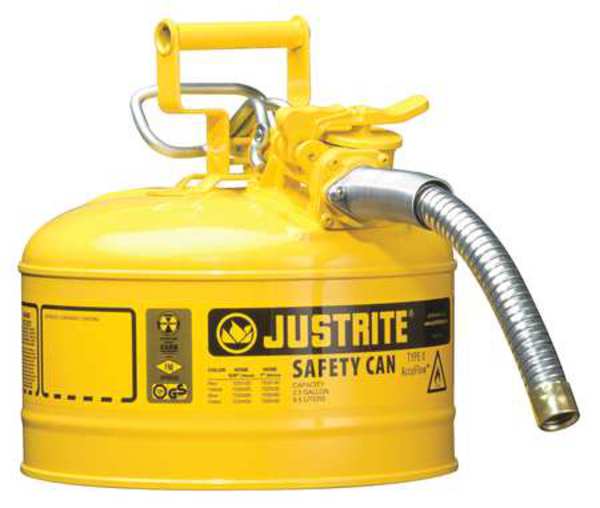 Type II Safety Can, 1 Gal Capacity, For Use With Diesel, Galvanized Steel, Yellow, Includes Hose