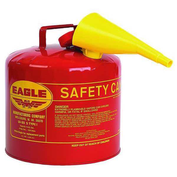 Type I Safety Can, 5 Gal Capacity, Galvanized Steel, For Flammables, Red, 12 1/2 in Outside Diameter